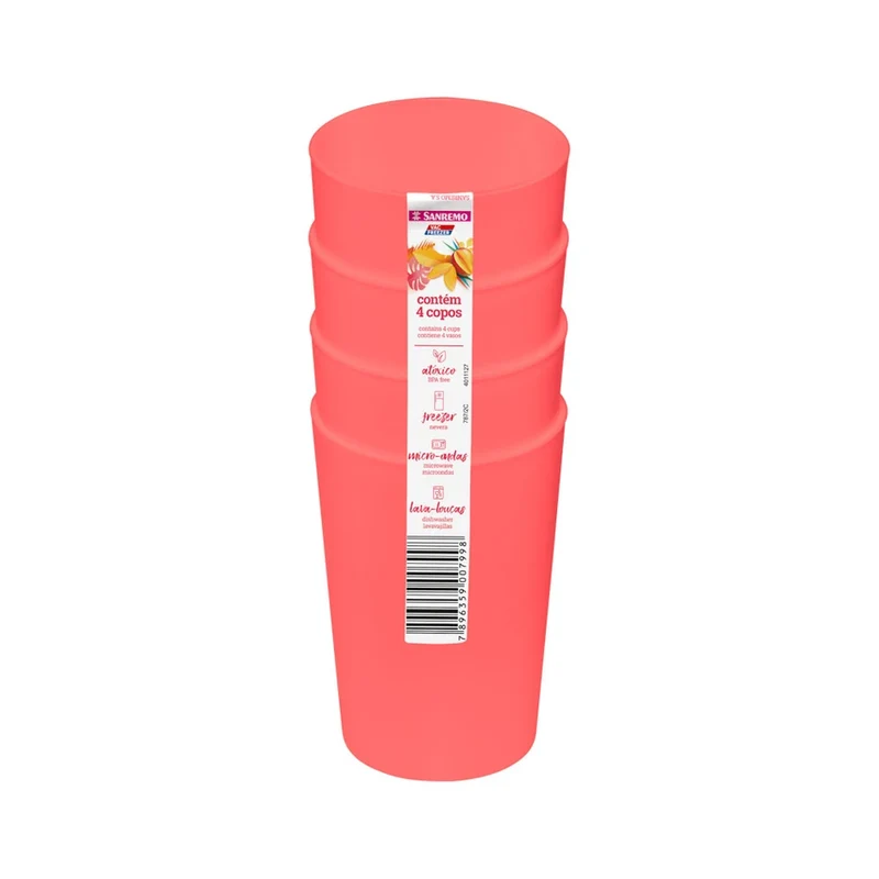 JUEGO 4 VASOS PLASTICO SANREMO