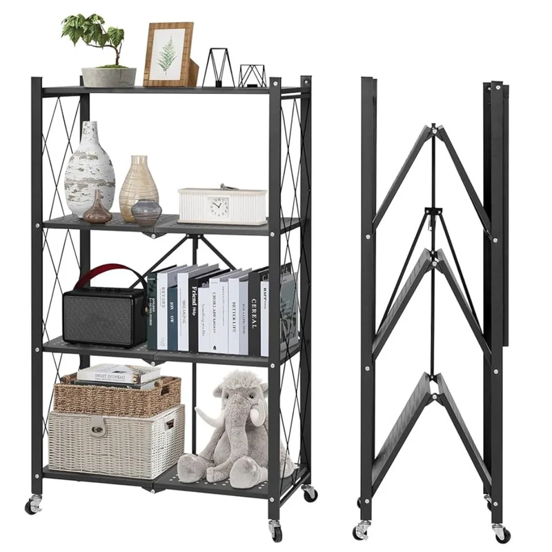 Estante Plegable de 4 Niveles con Ruedas