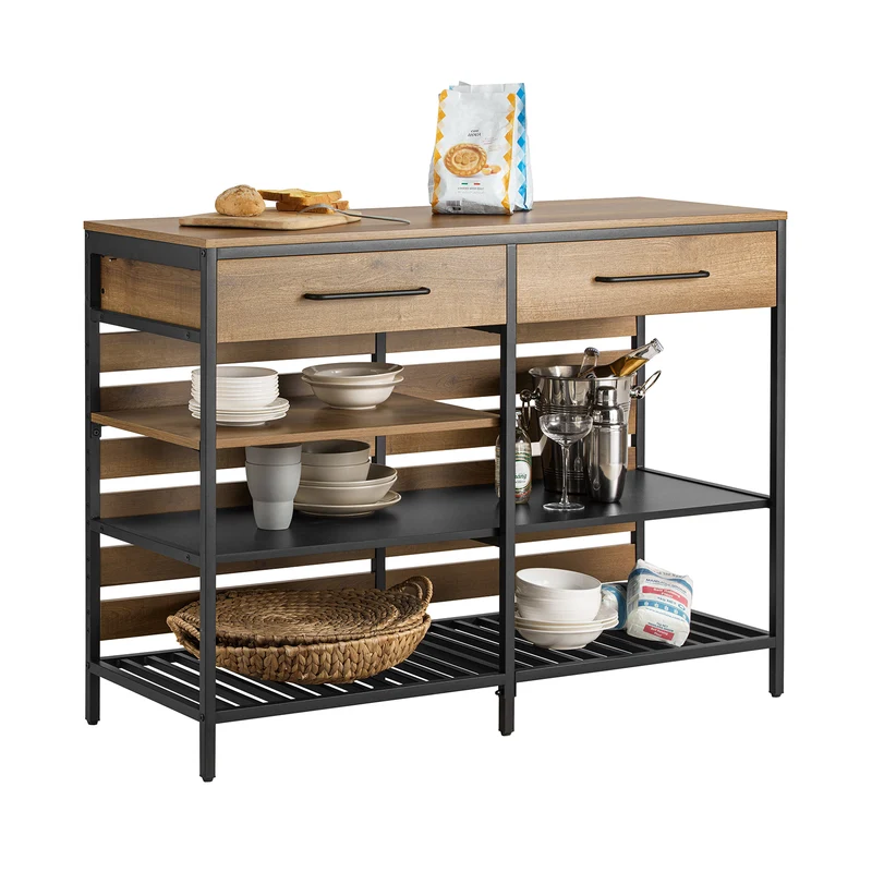 SoBuy FSB85-PF Aparador Industrial 120cm con 2 Cajones y 3 Estantes Madera y Hierro