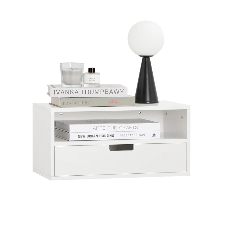 SoBuy NKD03-W Mesita de noche Estante de Pared con 1 Cajón Blanco