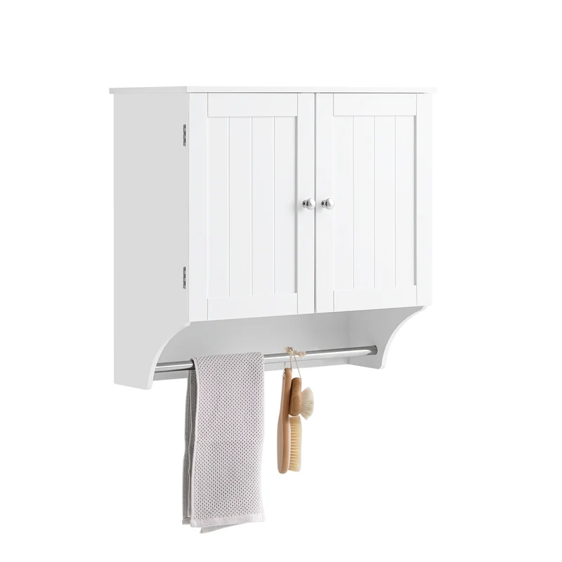 SoBuy BZR84-W Mueble de Pared con 2 Puertas 1 Toallero Blanco