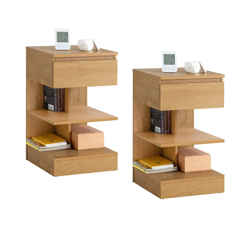 SoBuy FBT49-Nx2 Set de 2 Mesitas de Noche con 1 cajón y 2 estantes Marron