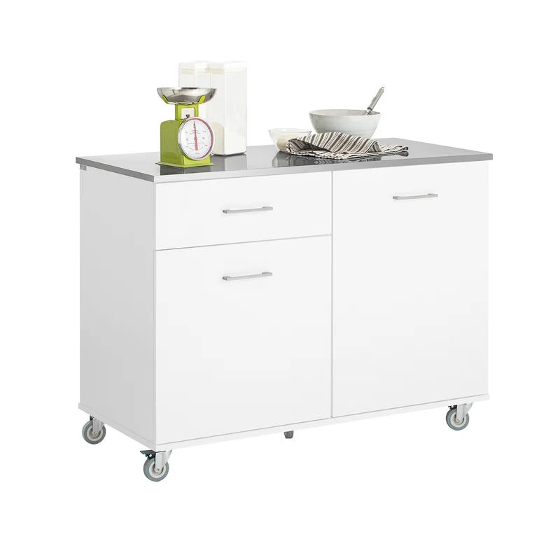 SoBuy FKW117-W Isla de Cocina móvil con 1 Cajón y 2 Puertas 120 x 56 x 90 cm Blanco