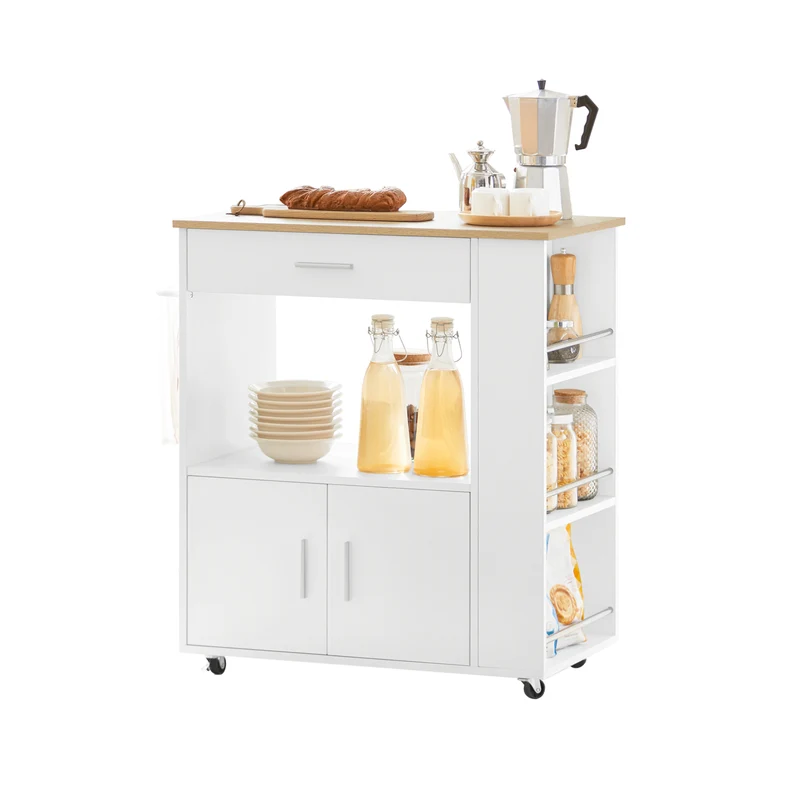 SoBuy FKW113-WN Carrito de Servicio con 3 Estantes laterals 2 Puertas 1 Cajón Blanco
