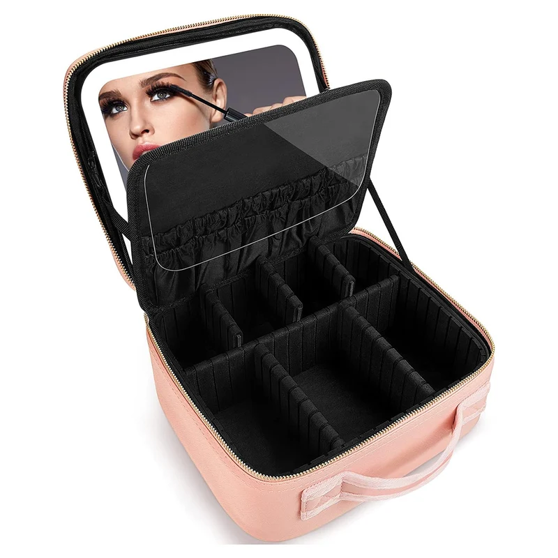 Bolsa de Cosméticos con Espejo LED y Divisores Ajustables