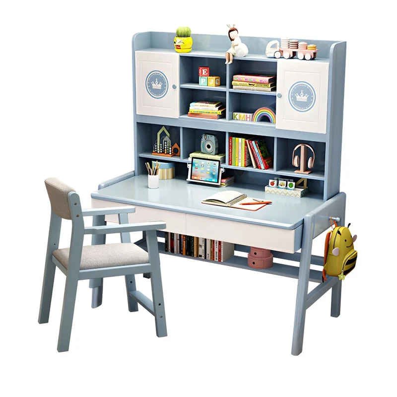 Escritorio de Madera con Estantería y Silla