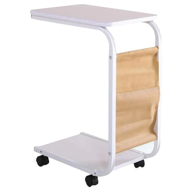 Mesa Auxiliar en C con Ruedas y Bolsa de Almacenamiento