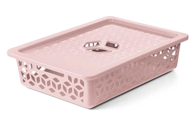 CESTO ORGANIZADOR PLANO CON TAPA ROSA SOLIDO