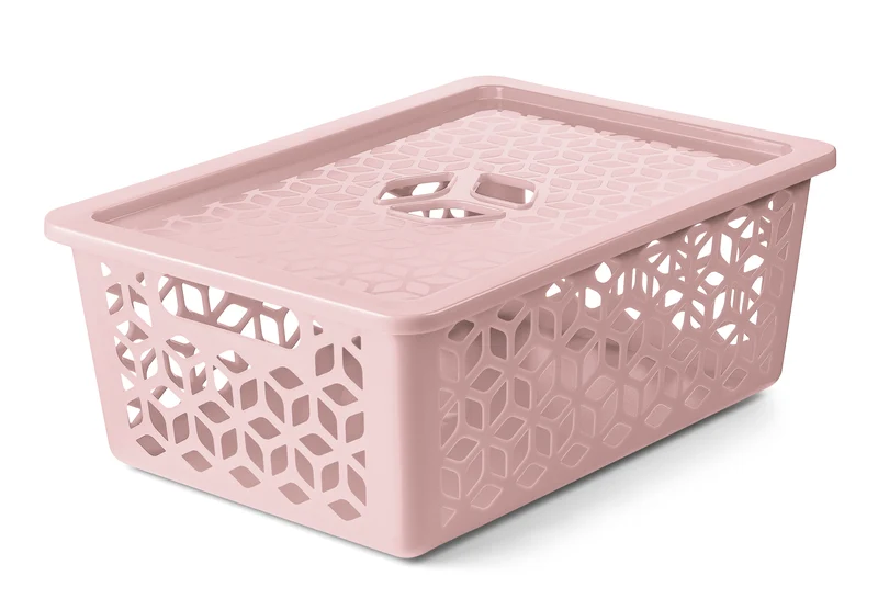 CESTO ORGANIZADOR G CON TAPA ROSA SOLIDO