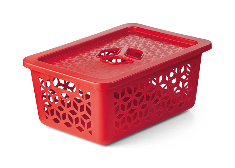 CESTO ORGANIZADOR M COM TAMPA ROJO SOLIDO