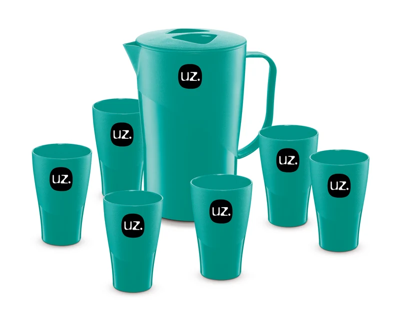KIT. JARRA 2L Y 6 VASOS 300ML VERDE AGUA