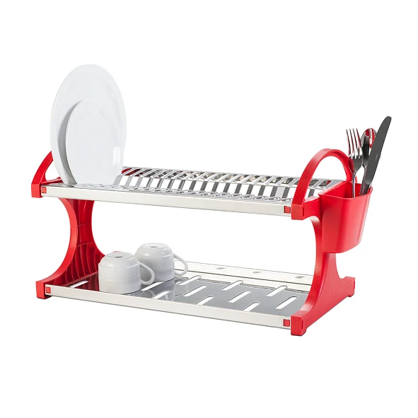 ESCURRIDOR EN ACERO INOXIDABLE CAP 20 PLATOS ROJO