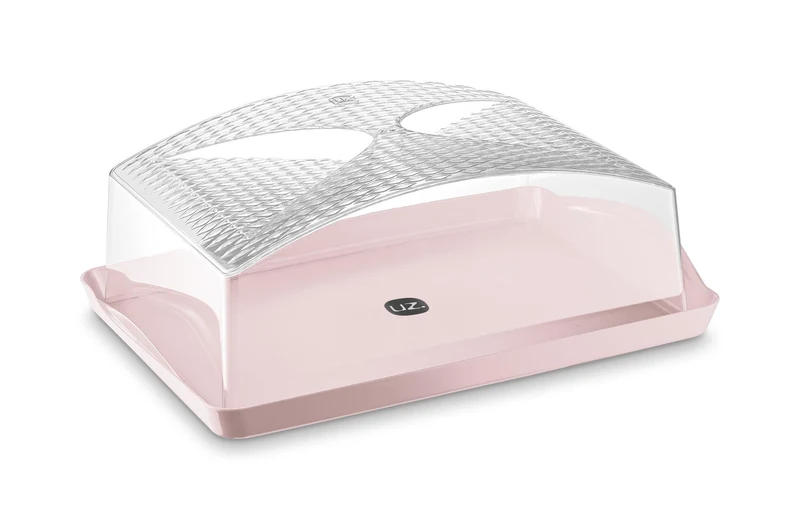 PORTA TORTA RECTANGULAR ROSA TRASLUCIDO