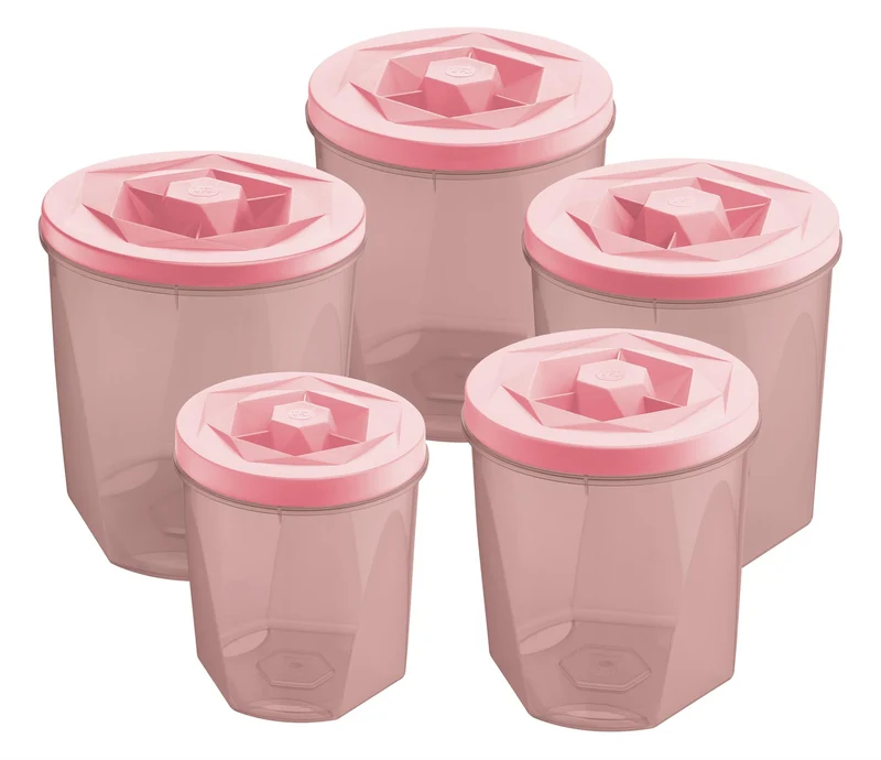 KIT POTE 5 PZA VISION ROSA TRANSLUCIDO