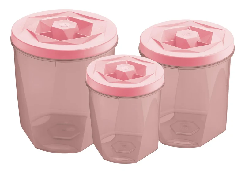 KIT 3 PORTA MANTIMENTOS VISION ROSA TRANSLUCIDO