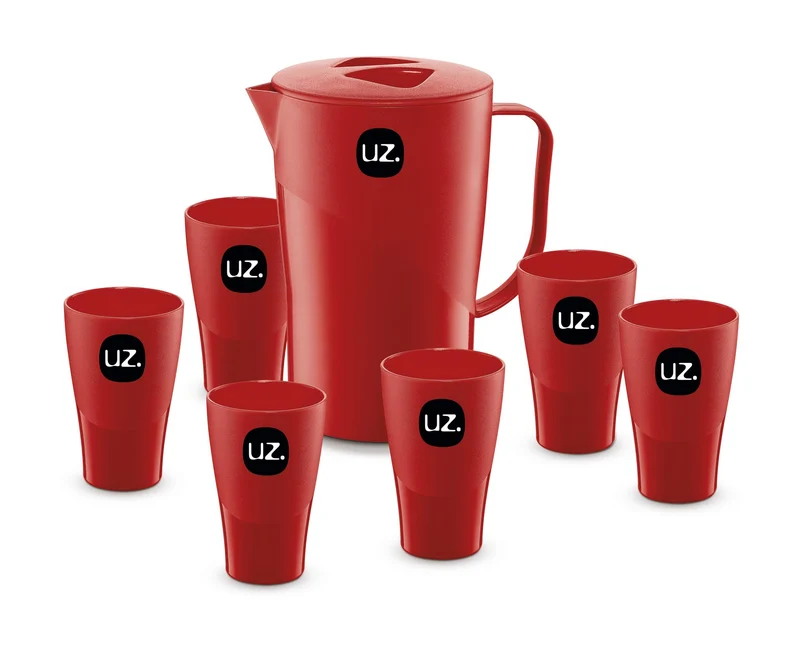KIT. JARRA 2L Y 6 VASOS 300ML ROJO