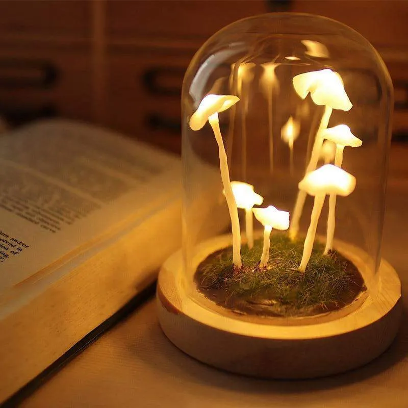 Lampe Champignon DIY – Verre et Bois, Décoration de Table Créative pour le Salon ou la Chambre