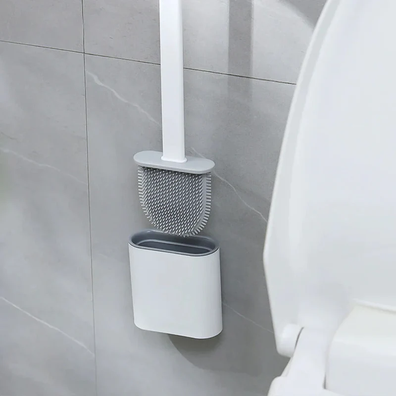 Brosse de toilette en silicone – Antibactérienne, design flexible pour un nettoyage efficace et support mural gain de place