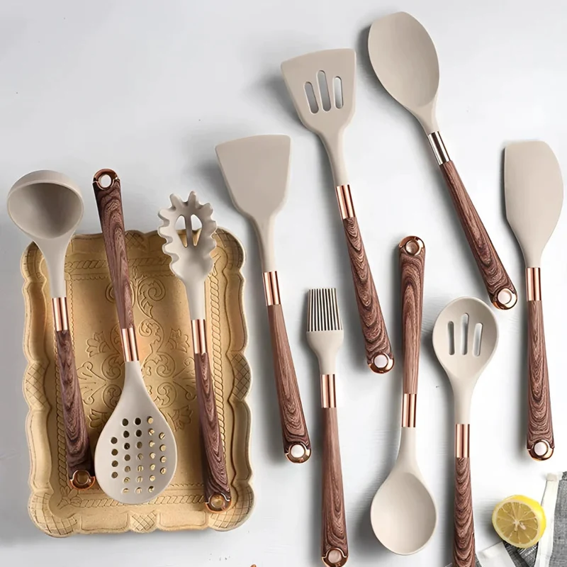 Ensemble d’ustensiles de cuisine en silicone – 10 pièces, résistant à la chaleur et ergonomique pour cuisine moderne