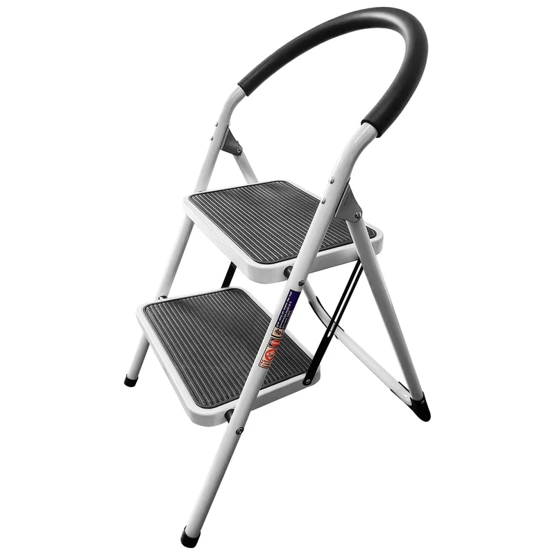 WonderWorker Barrow - Taburete Escalera Plegable, Escalera de acero, con 2 peldaños antideslizantes