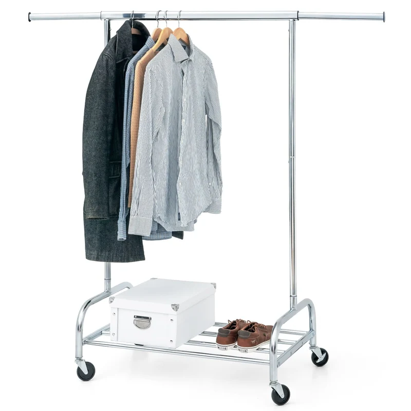 Tatkraft Tiger - Burro Ropa, Resistente, Soporta 100 kg, Perchero con Ruedas, Perchero Extensible, 92-160 x 50 x 147 cm, con Zapatero, Acero Cromado