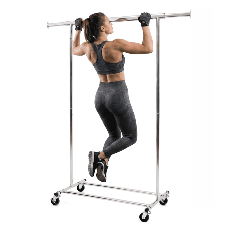 Tatkraft Danko - Burro para Ropa Resistente, Capacidad 100 kg, Perchero con Ruedas, Burro Ropa Plegable, 91-132x45.4x160 cm, Acero Cromado