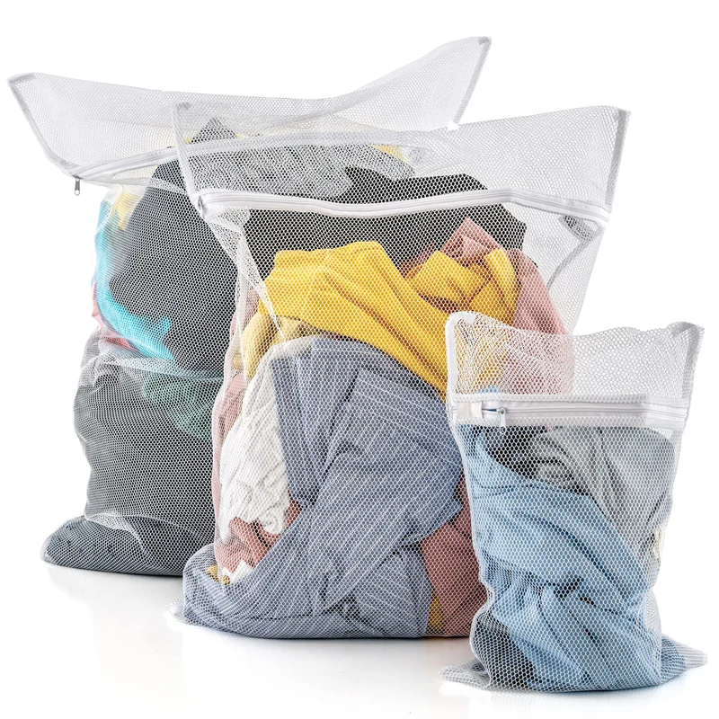 art moon Trio Set de 3 Bolsas Protectoras para Lavadora para Proteger Ropa Delicada, Color Blanco