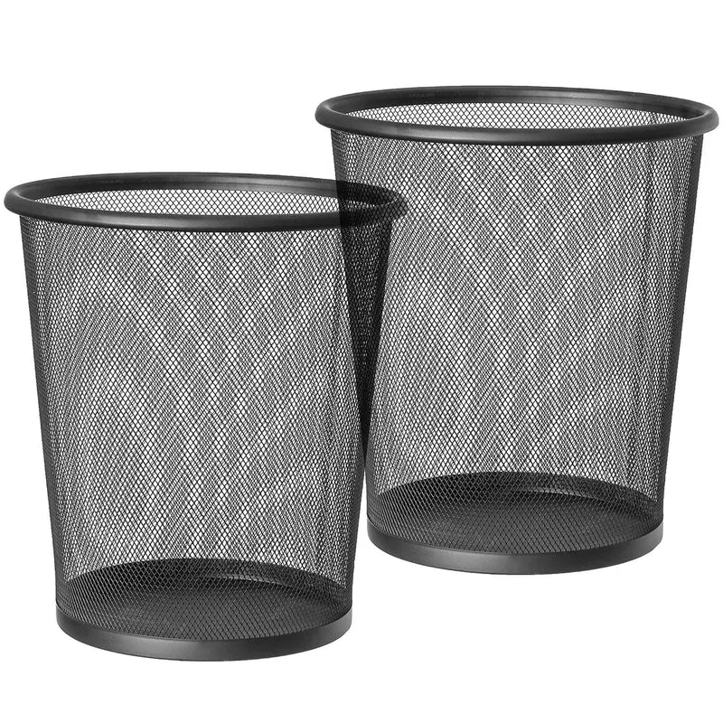 art moon Mesh Papelera Circular Inox, de Rejilla Metalica, Hecha de Acero Recubierto de Polvo, Papelera Negra, Capacidad 12L (2 Pack)