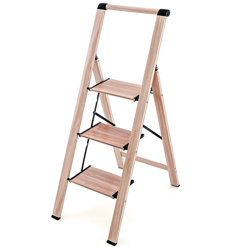 Tatkraft Up - Escalera de 3 peldaños, Peldaño de cocina, Aluminio, Escalera plegable con pasamanos de seguridad y peldaños anchos antideslizantes