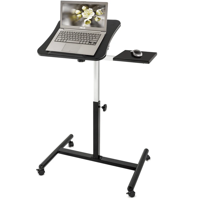 Tatkraft Vanessa - Mesa de Ordenador Portátil con Ruedas y Soporte para Ratón, Escritorio de Laptop, Altura Ajustable Negro