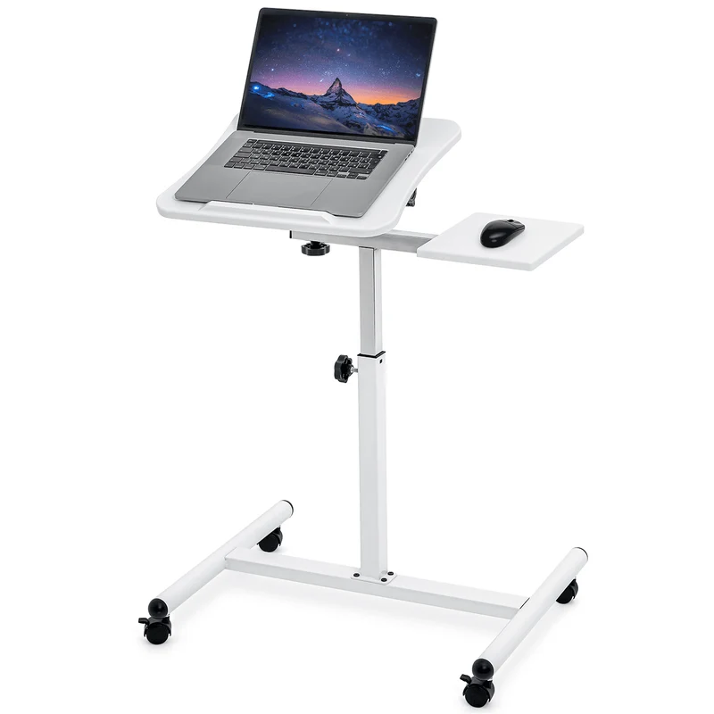 Tatkraft Bianca - Escritorio de Pie Ajustable Portátil con Tablero para Mouse, Altura Ajustable de 72 a 110 cm, Blanco