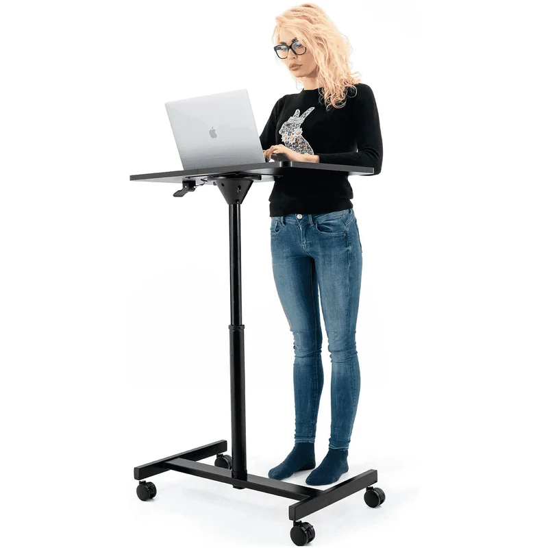 Tatkraft Focus Mesa Neumática para Ordenador Portátil con Ruedas, Altura Ajustable 74 - 114 cm, Negro