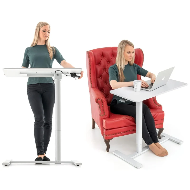 Tatkraft Relax - Mesa Neumática para Ordenador Portátil con Ruedas, Altura Ajustable 74-115 cm Regulación de Elevación sin Esfuerzo