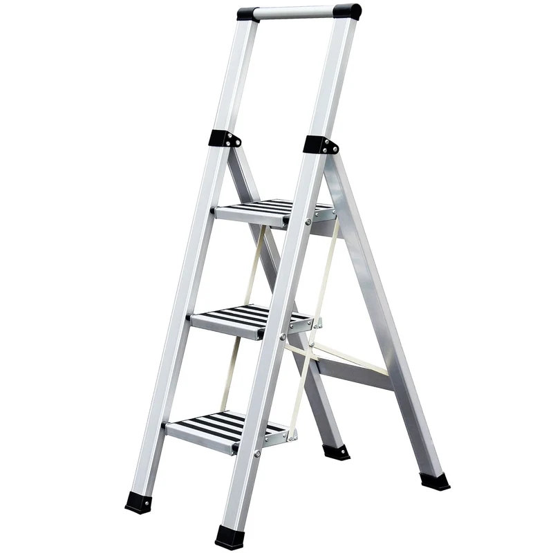 Tatkraft Adamant - Escalera Plegable hecha de Aluminio, 3 Escalones Antideslizantes, Soporta hasta 150 kg, Certificación SGS de Calidad y Seguridad