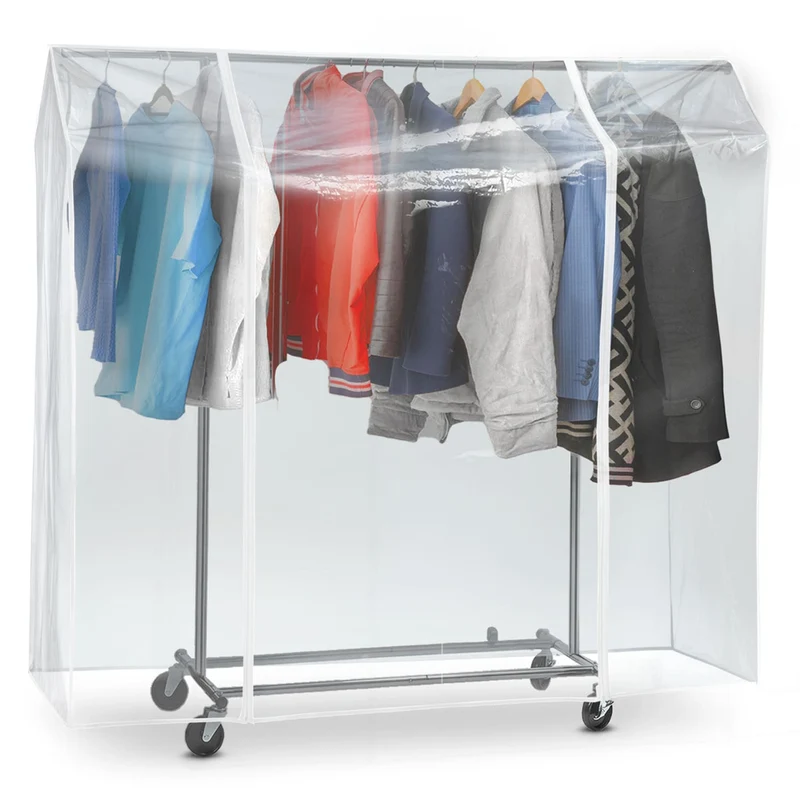 Tatkraft Protector Funda para Percheros, Protección contra Polvo, Olores, Lluvia, Cubierta de PVC Transparente con 2 Cremalleras, para Rieles de Ropa de 150 cm de Largo