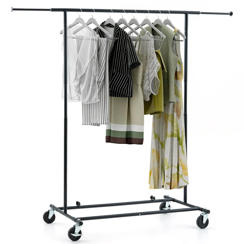 Tatkraft Derek - Burros para Ropa Resistentes, hasta 100kg, Perchero Burro Profesional, Perchero con Ruedas, Ajustable 129-188 x 55 x 146-171 cm Negro