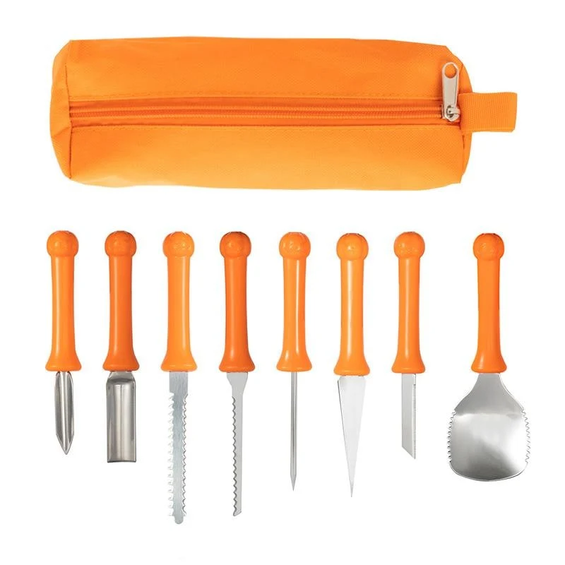 Halloween Stainless Steel Pumpkin Carving Kit, 8 Tools with Case, Tree
