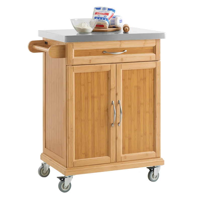 SoBuy FKW13-N Carrito de Servir con 2 Puertas y 1 cajón color madera natural