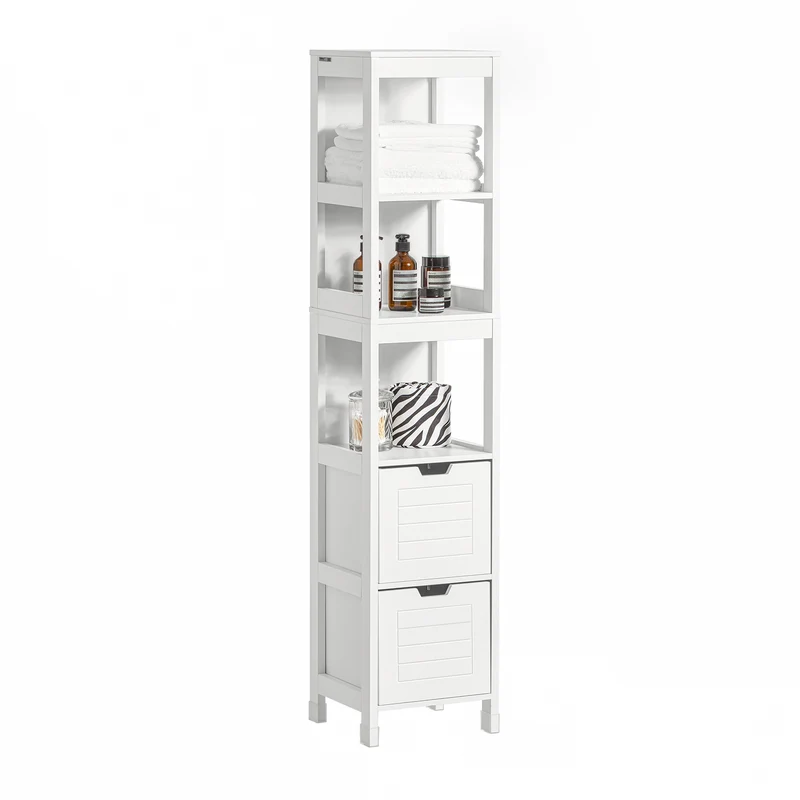 SoBuy FRG126-W Armario alto de Baño con 3 Estantes y 2 cajones Blanco