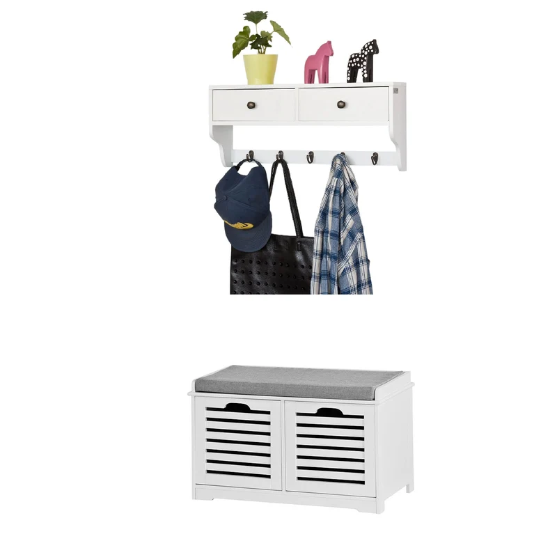 SoBuy FSR23-K-W+FRG178-W Set de 1 Banco Zapatero + 1 Perchero Blanco