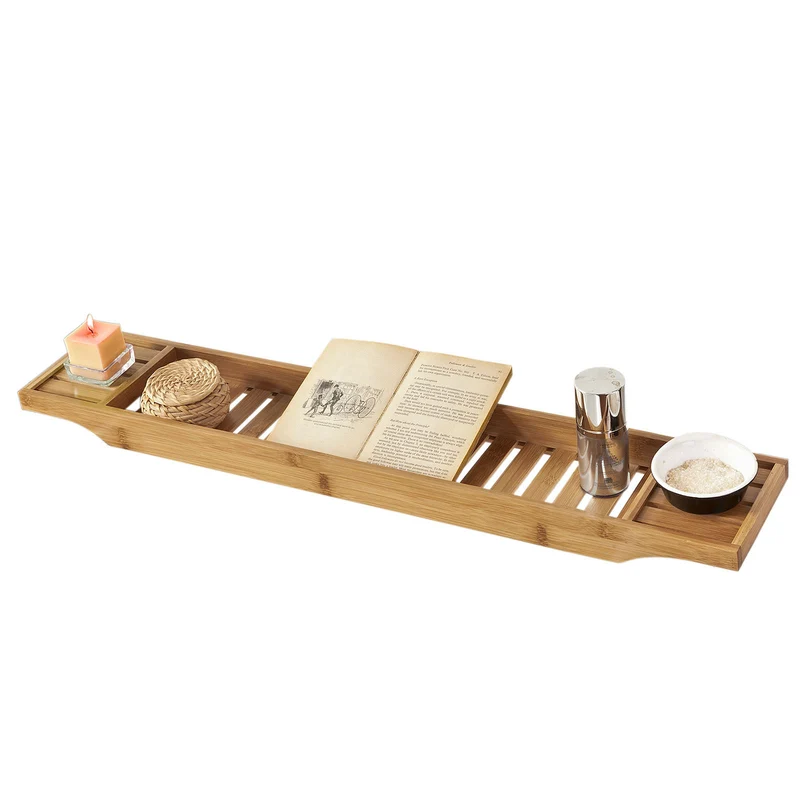 Preventa-SoBuy FRG212-N Bandeja de Bambú para Bañera L80cm