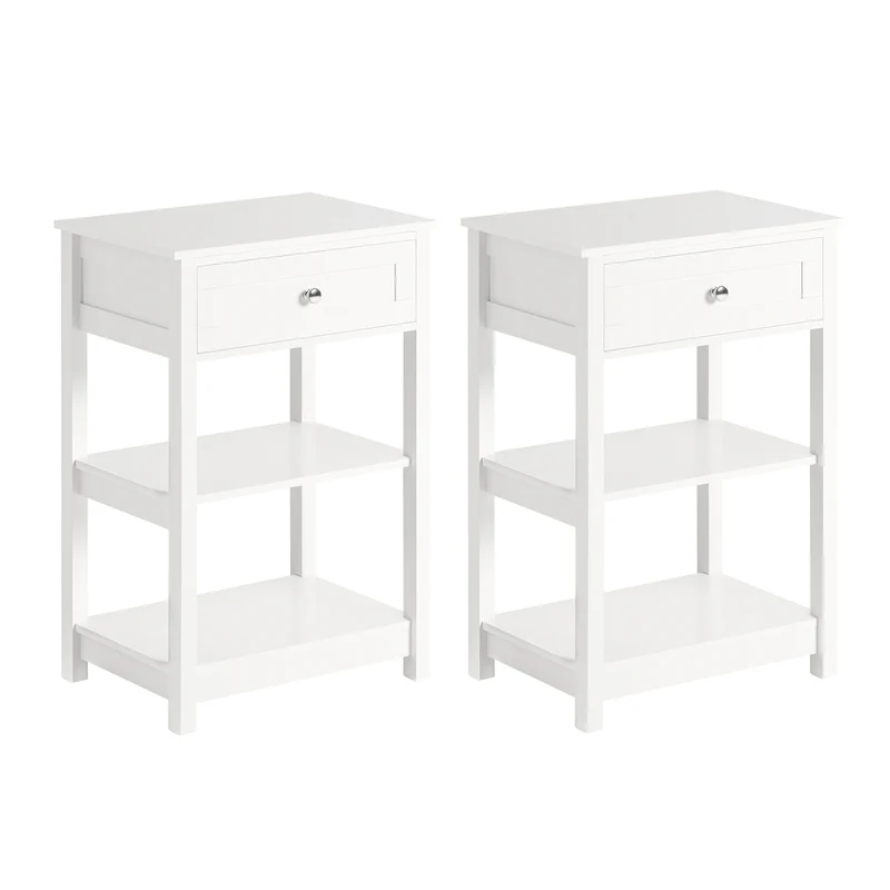 SoBuy FBT46-Wx2 Set de 2 Mesas auxiliares con 1 cajón Blanco