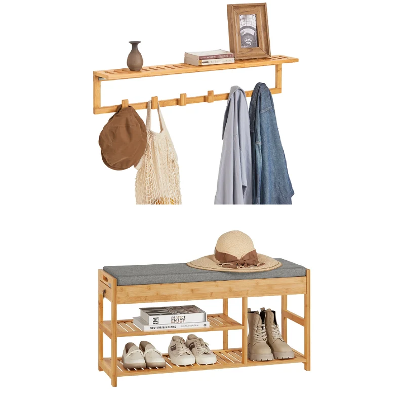SoBuy FSR47-N+FHK06-N Set de Zapatero y Perchero de Pared