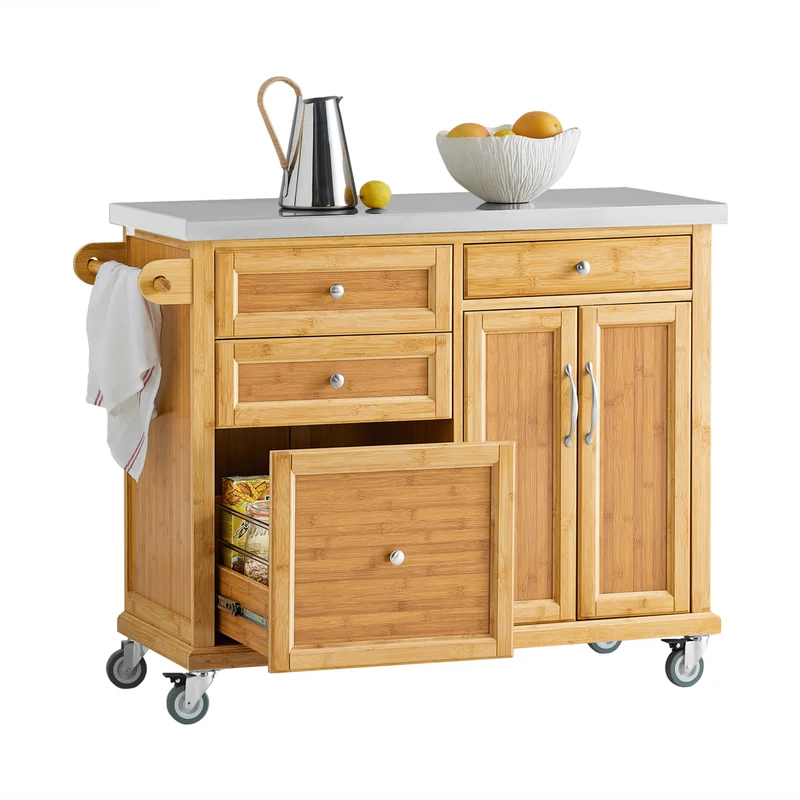 SoBuy FKW70-N Isla de Cocina con ruedas con 4 cajones y 2 Puertas