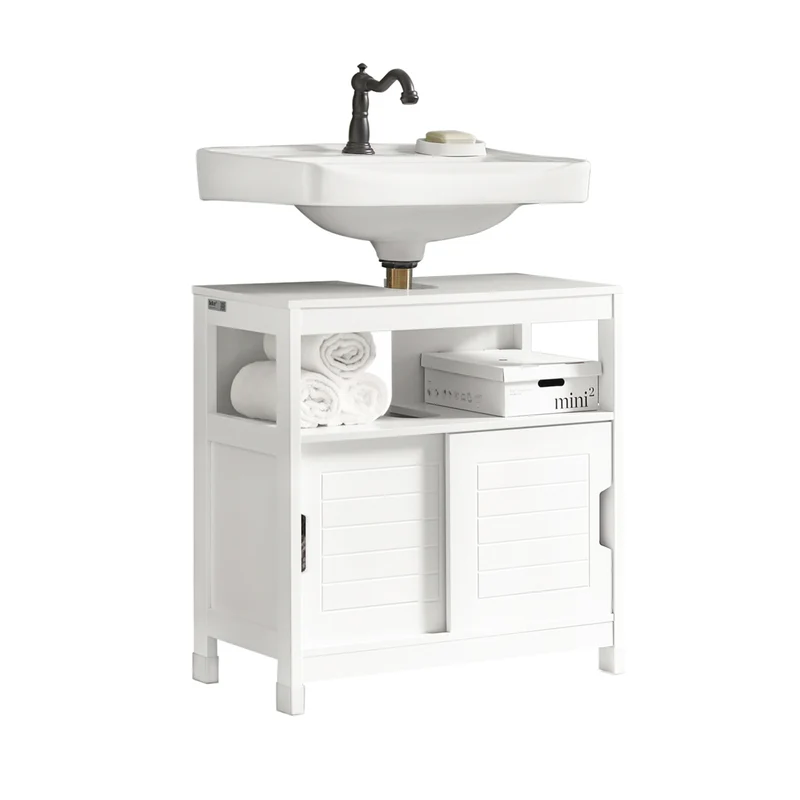 SoBuy FRG128-W Mueble para debajo del Lavabo con 1 Estante y 2 Puertas Blanco