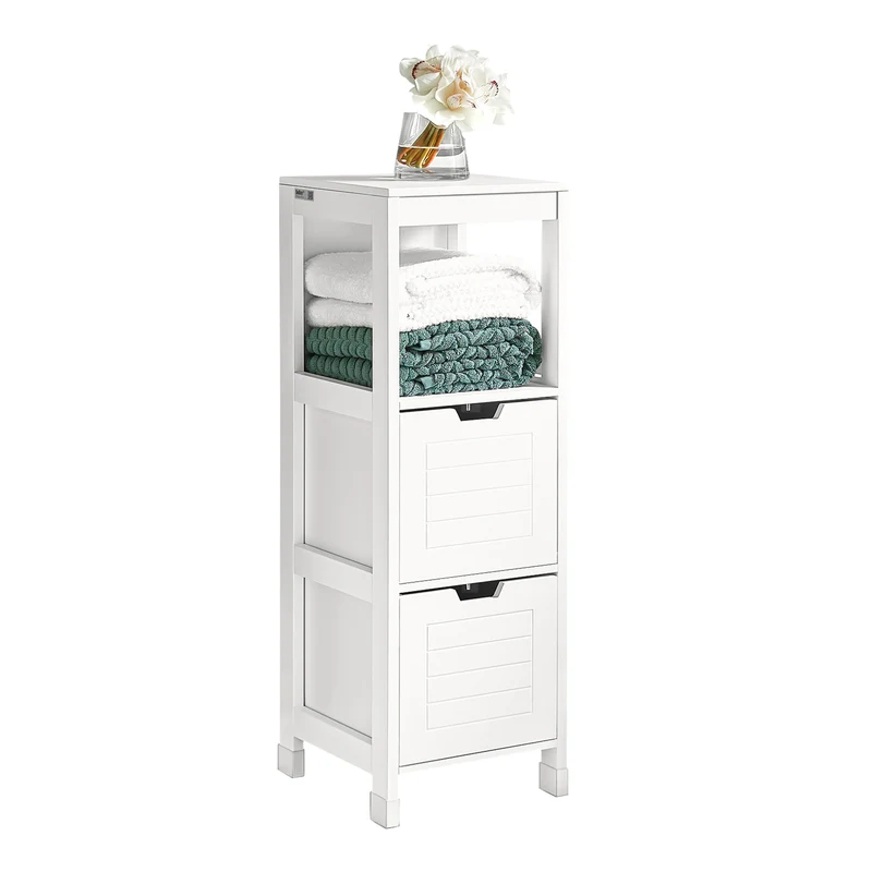 SoBuy FRG127-W Mueble Columna de Baño con 1 Estante y 2 cajones Blanco
