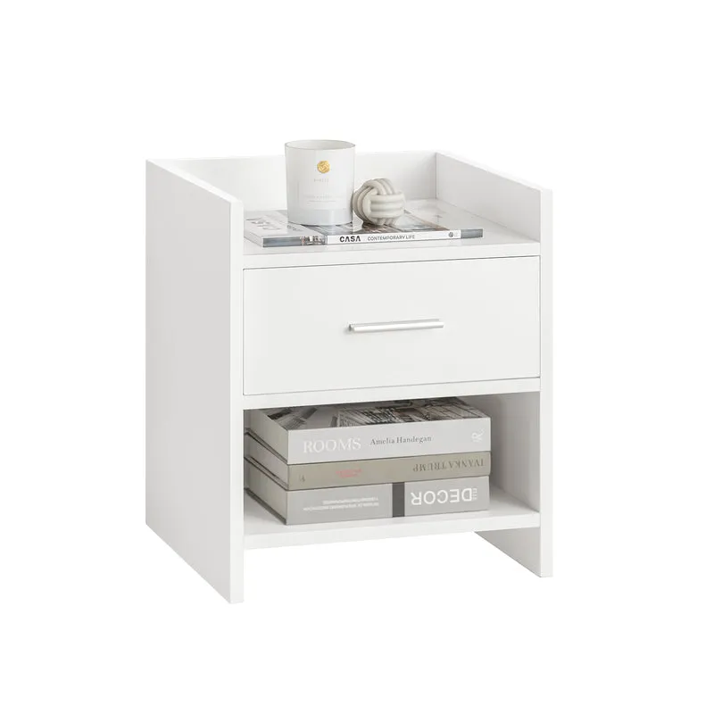SoBuy FBT66-W Mesita de Noche con 1 cajón y 2 Estantes Blanco