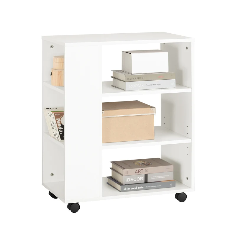 SoBuy FBT68-W Mesa Auxiliar con 4 Ruedas y 3 Estantes Blanco