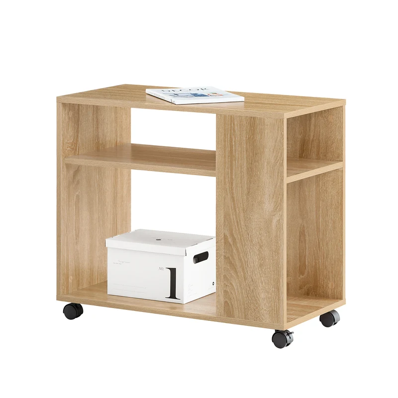 SoBuy FBT34-N Mesa Auxiliares de Salón con 4 Ruedas y 2 Estantes Madera Natural