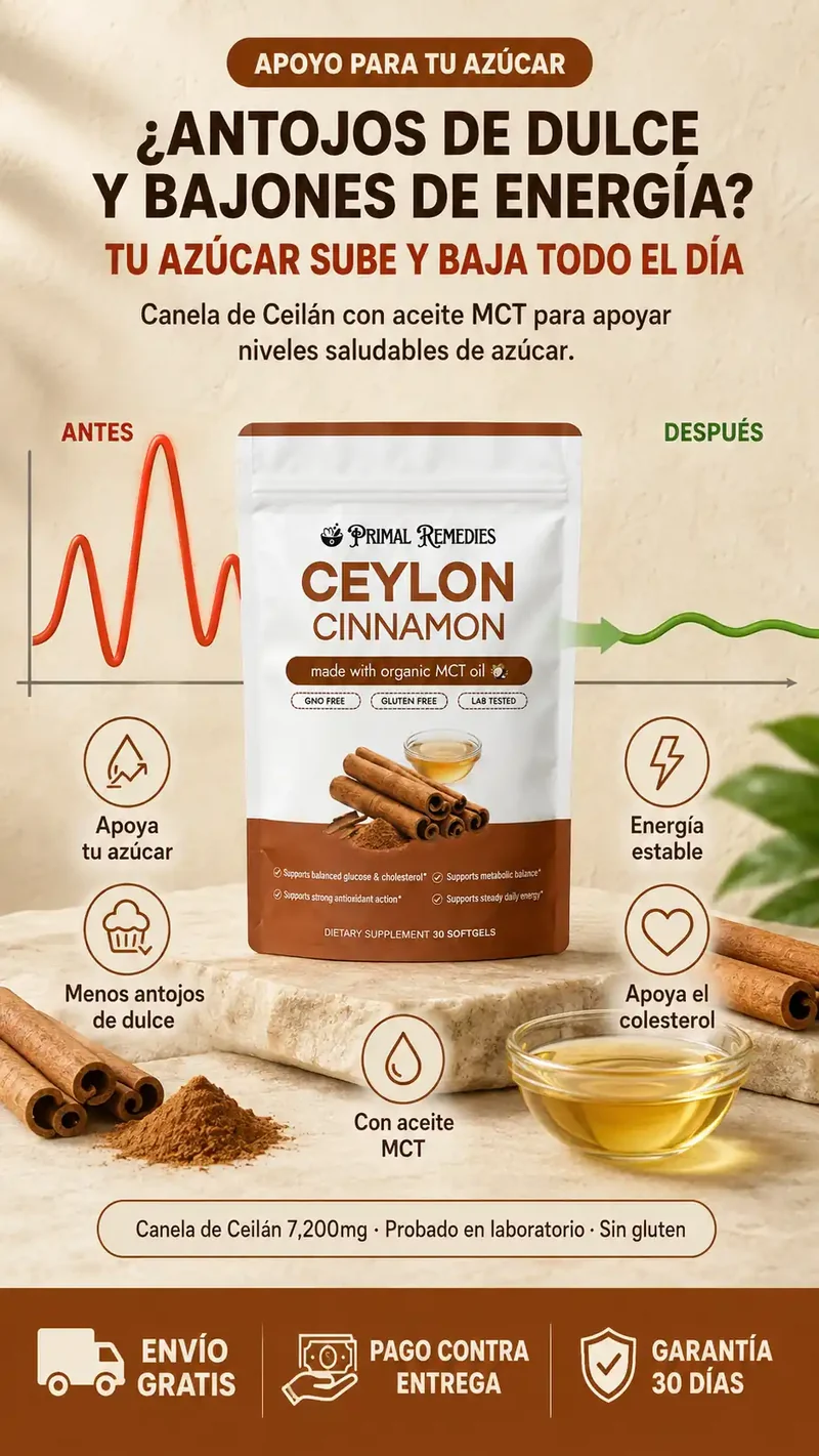 Ceylon Cinnamon 7,200 mg con Aceite MCT | Equilibra tu Azúcar y Corta los Antojos